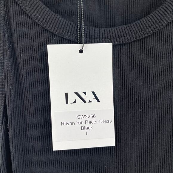 LNA CLOTHING Dress SZ Large Rilynn Rib Racer Black Midi NWT Stretch Cutout Back - Picture 4 of 13